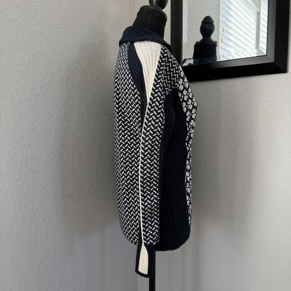 KARI TRAA Smekker Navy White Knit Long Sleeve Zip Turtleneck Sweater Small - Picture 6 of 14